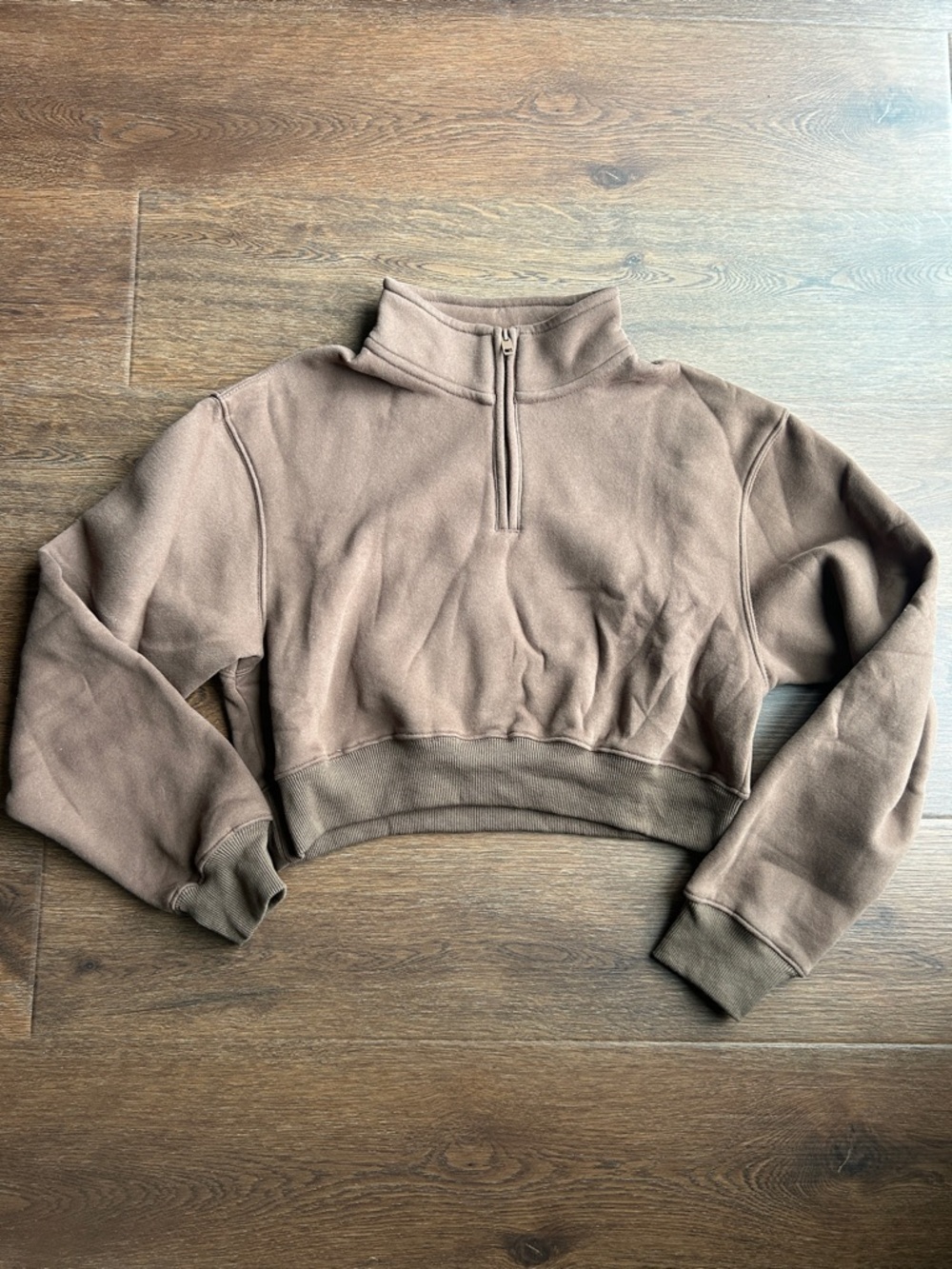 Brown Quarter Zip Cropped Sweatshirt